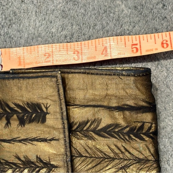 R&Y Augousti Gold/Bronze Clutch with Black Feather Accents